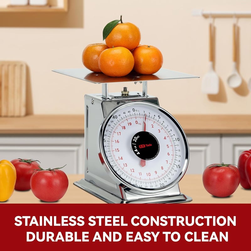 ta da 44 LBS Stainless Steel Mechanical Kitchen Scale Heavy Duty Portion-Control Food Scale Produce Scale with Stainless Steel Platform - Image 5